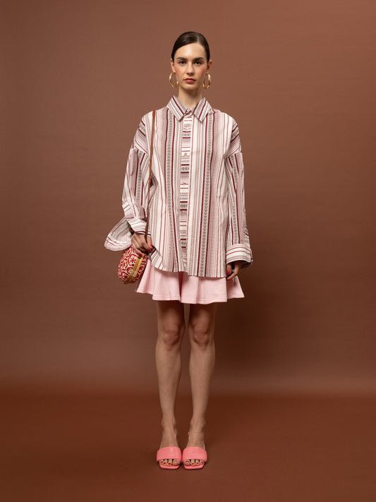 OVERSIZED STRIPED SHIRT - FOLK PINK