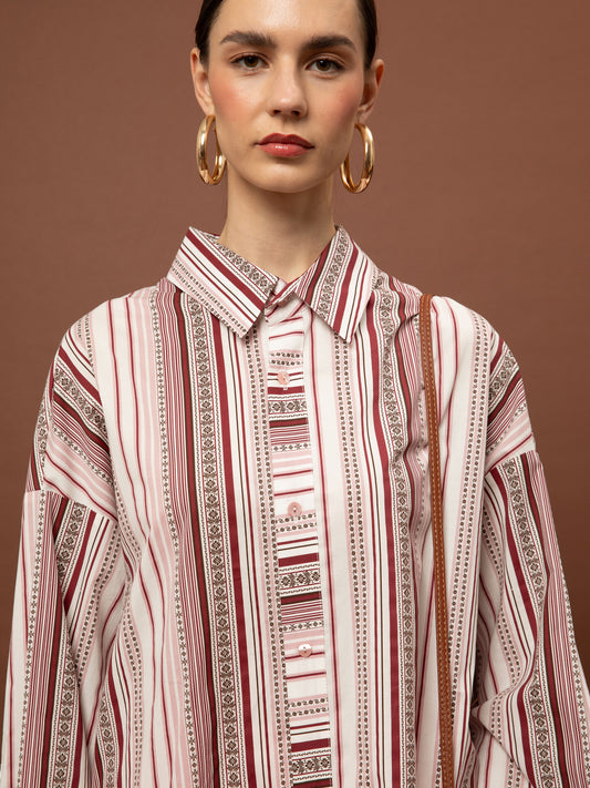 OVERSIZED STRIPED SHIRT - FOLK PINK