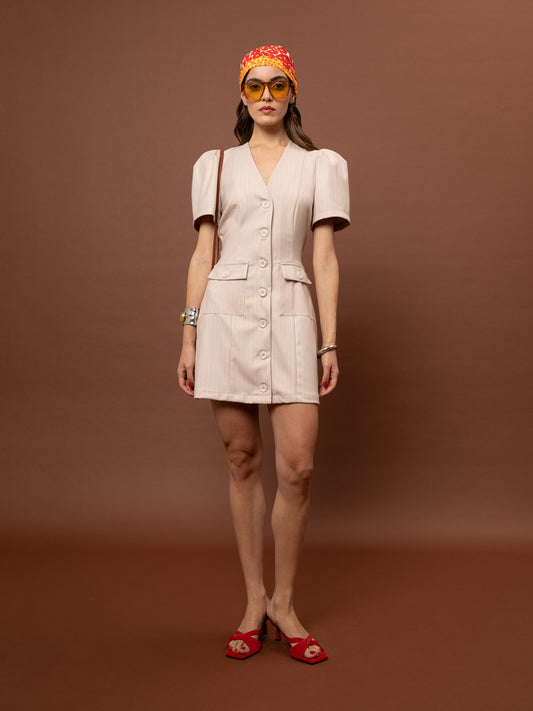 BLAZER-STYLE MINI DRESS - DUSTY PINK
