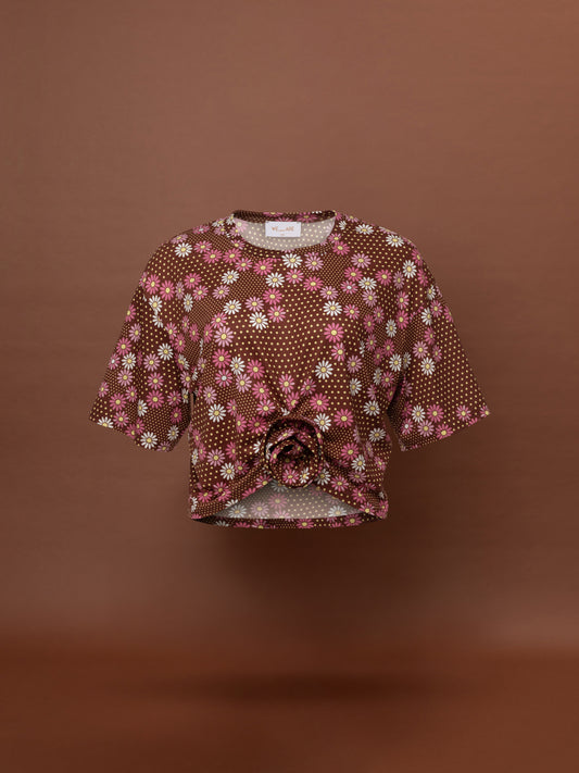 ROSE CROPPED T-SHIRT - DAIDIES CHOCO