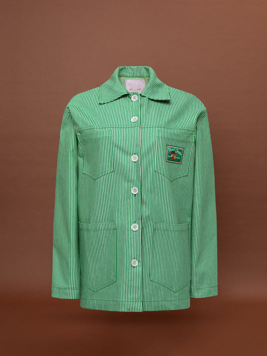 DENIM STRIPED SHIRT JACKET - GREEN