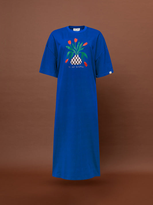 OVERSIZED MAXI T-SHIRT-DRESS - ROYAL BLUE
