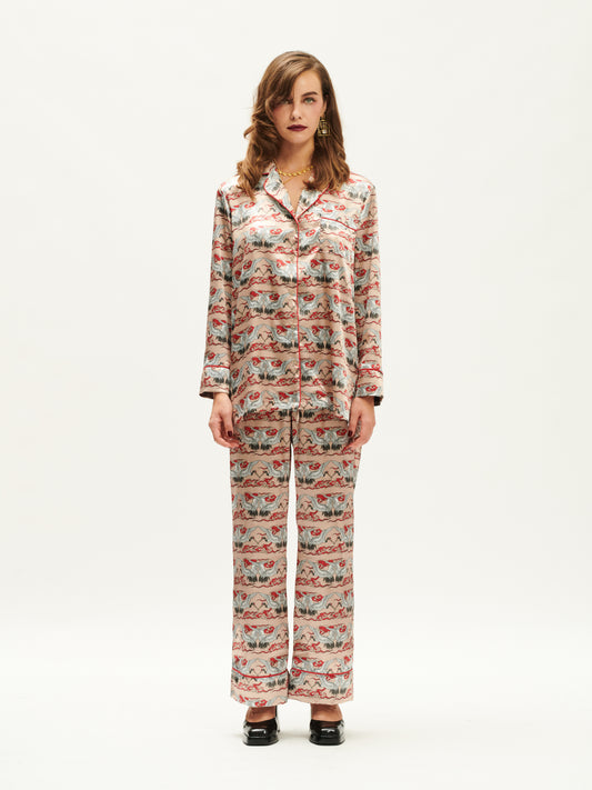 PAJAMA PANTS CRANES IVORY