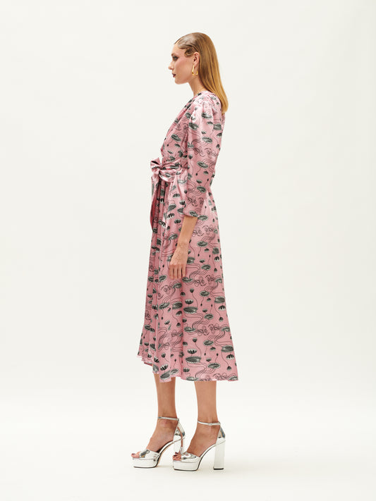 V-NECK TIE-FRONT DRESS WATERLILY PINK