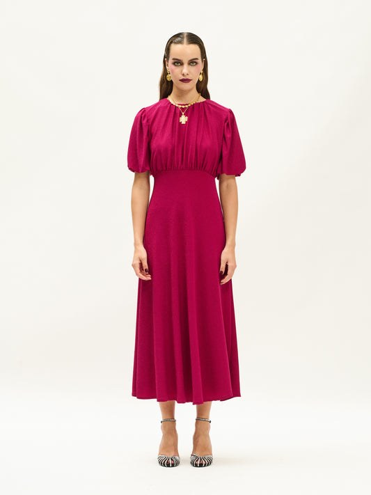 OPEN BACK LUREX MINI DRESS FUCHSIA