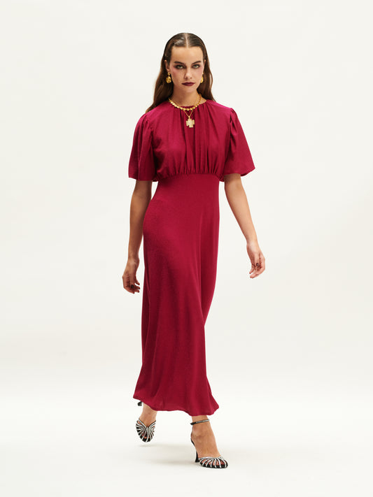 OPEN BACK LUREX MINI DRESS FUCHSIA