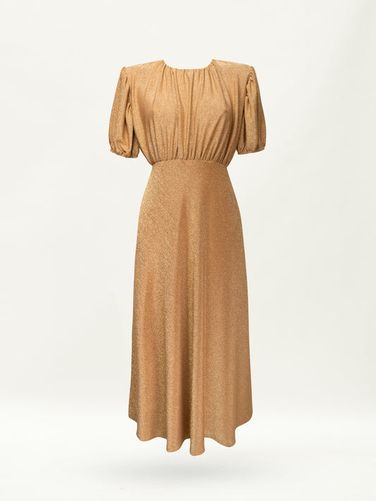 OPEN BACK LUREX MINI DRESS GOLD