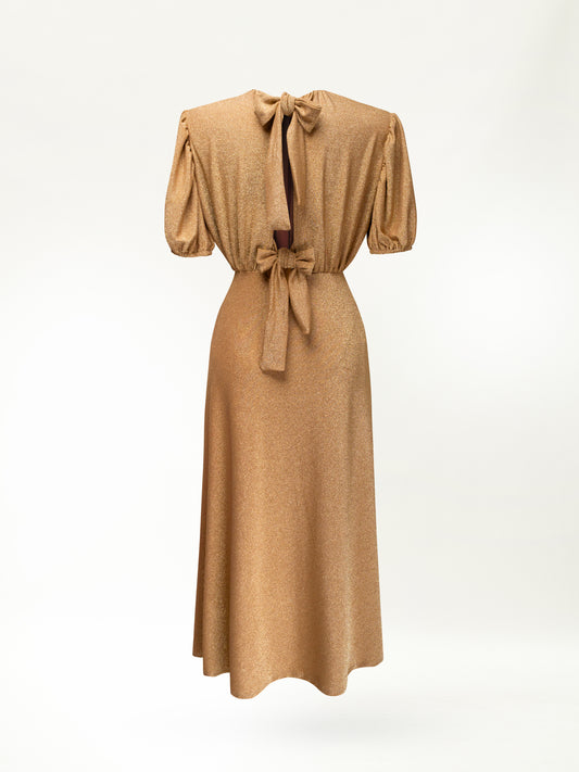 OPEN BACK LUREX MINI DRESS GOLD