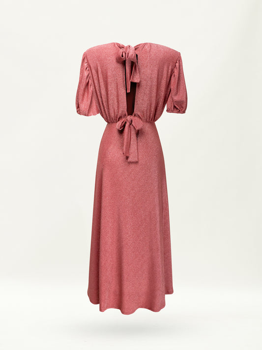 OPEN BACK LUREX MINI DRESS PINK