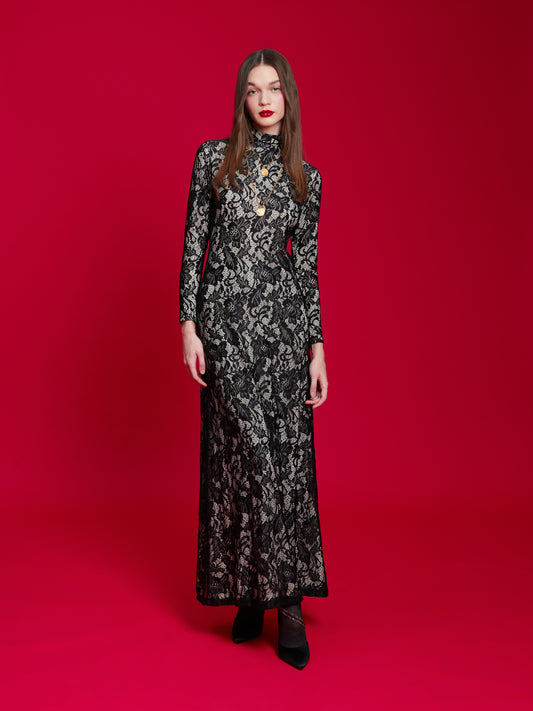 HIGH-NECK LACE GOWN
