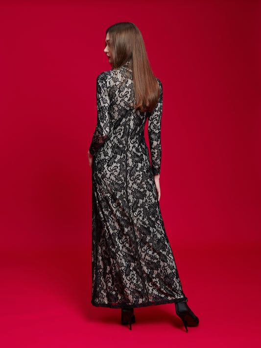 HIGH-NECK LACE GOWN