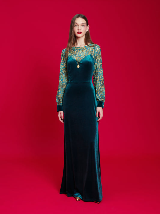 VELVET GOWN TEAL/PEACOCK