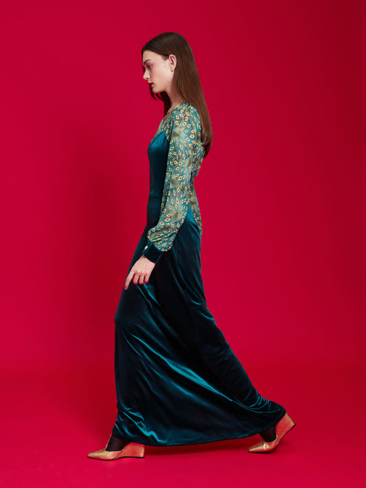 VELVET GOWN TEAL/PEACOCK