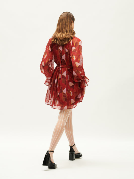 SCARF-NECK MINI DRESS VITRO RED