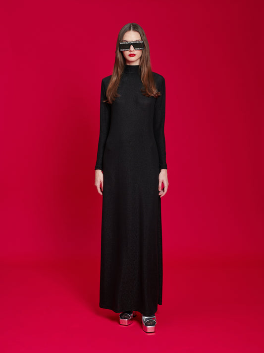 HIGH-NECK LUREX GOWN BLACK