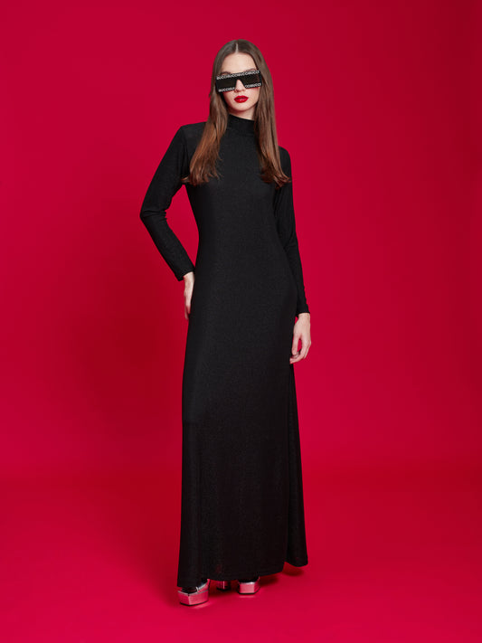 HIGH-NECK LUREX GOWN BLACK