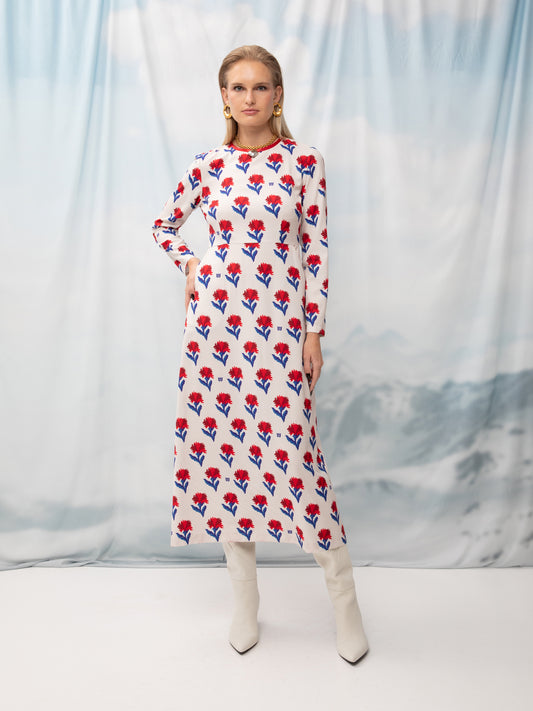 STRAIGHT LINE MAXI DRESS CARNATIONS IVORY