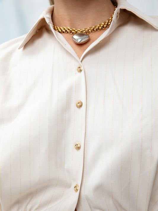 CROPPED SHIRT STRIPES IVORY