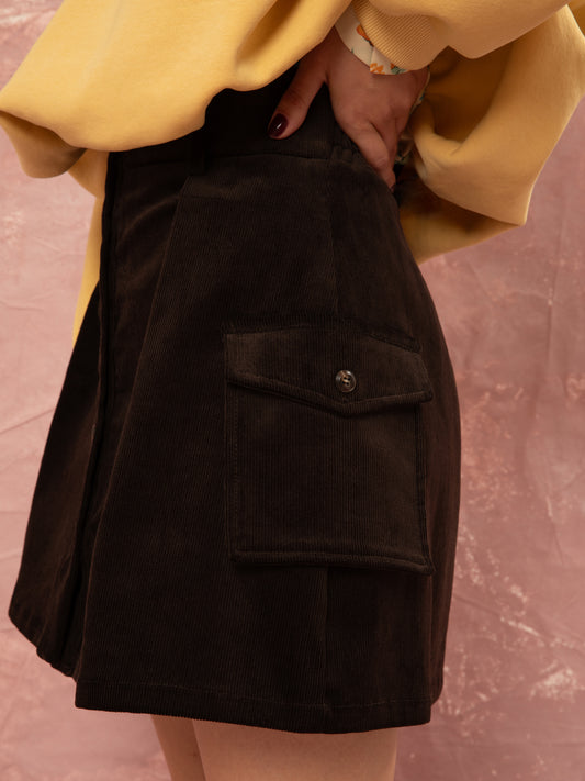 CORDUROY MINI SKIRT - BROWN