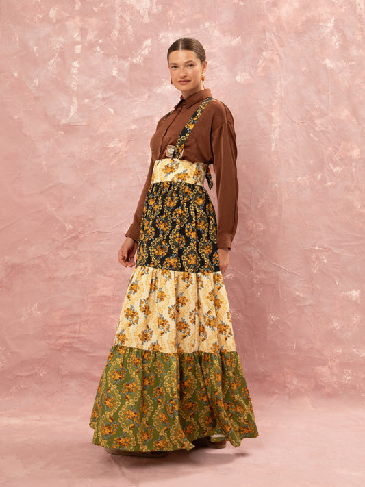 TIERED MAXI SUSPENDER SKIRT - LACE BOUQUET