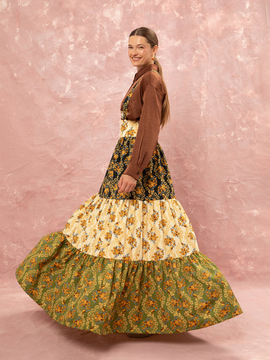 TIERED MAXI SUSPENDER SKIRT - LACE BOUQUET