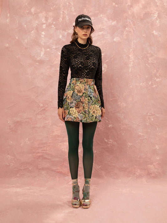 FLORAL JAQUARD MINI SKIRT