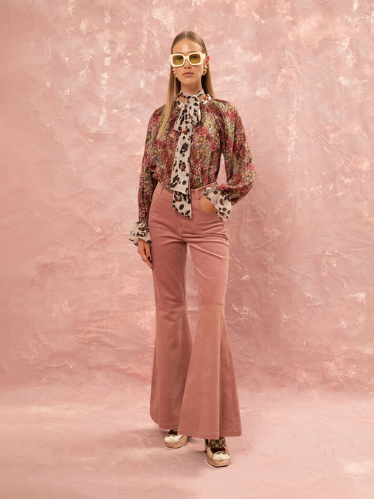 CORDUROY FLARED PANTS - PINK