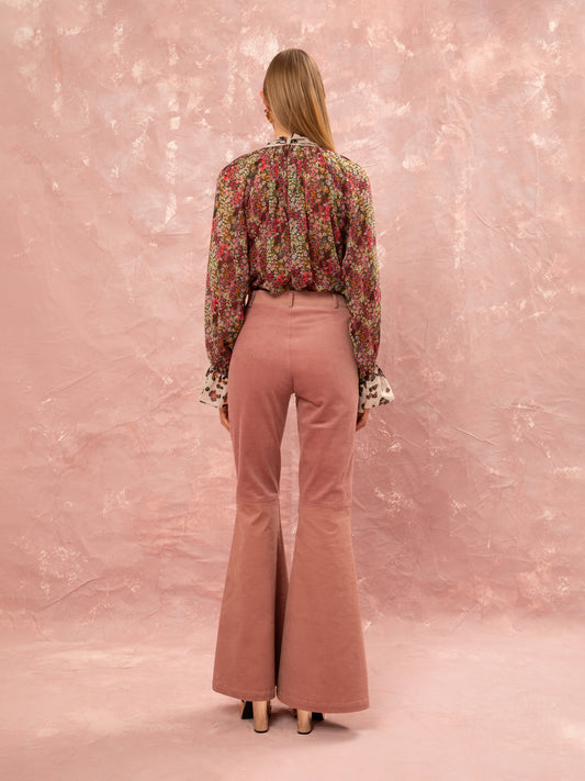 CORDUROY FLARED PANTS - PINK