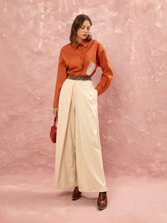 WIDE LEG PLEATED PANTS - IVORY