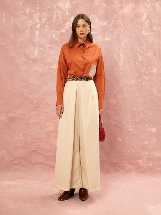 WIDE LEG PLEATED PANTS - IVORY