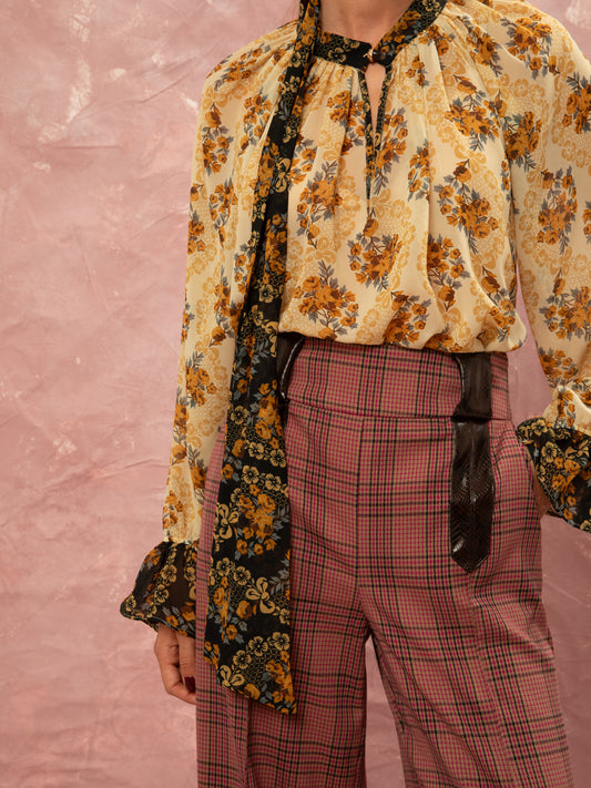 CHECKED STRAIGHT PANTS - FUCHSIA