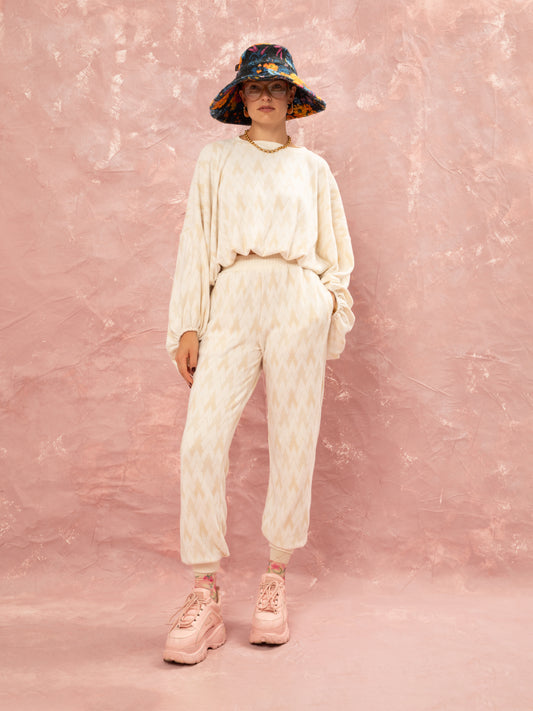 ELASTICATED-WAIST KNITTED PANTS - BEIGE