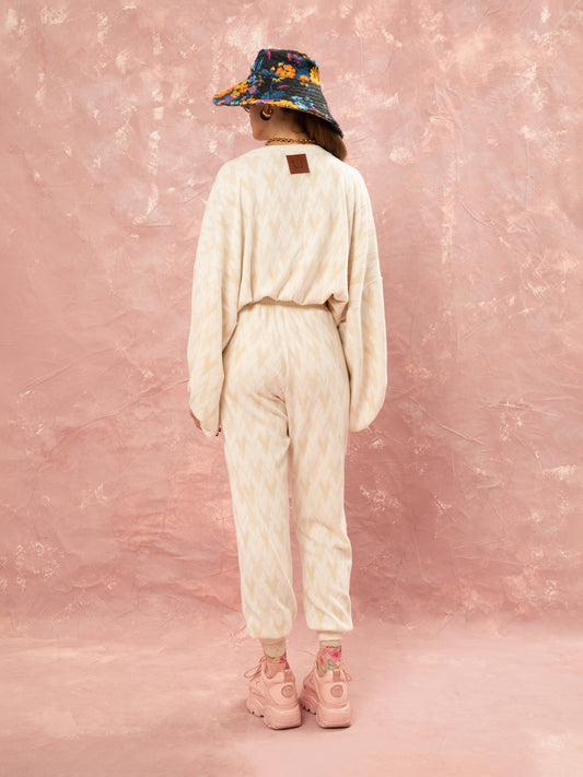 ELASTICATED-WAIST KNITTED PANTS - BEIGE