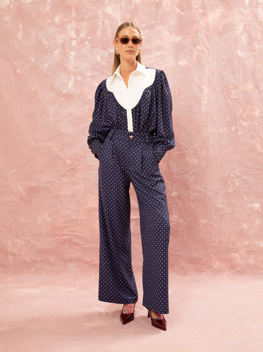 PLEATED CLASSIC PANTS - FLORAL DOT BLUE