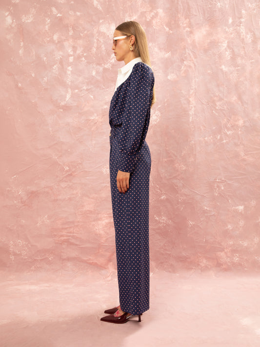 PLEATED CLASSIC PANTS - FLORAL DOT BLUE