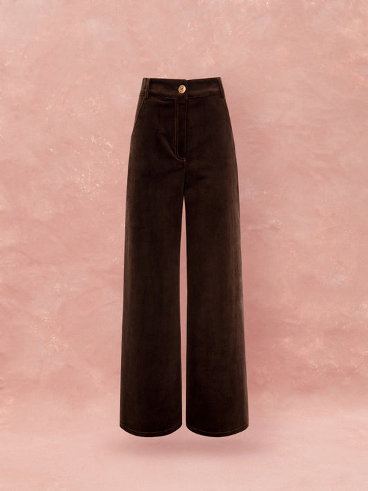 WIDE LEG CORDUROY PANTS - BROWN
