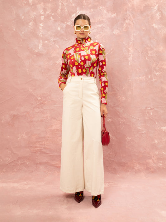 WIDE LEG CORDUROY PANTS - OFF WHITE