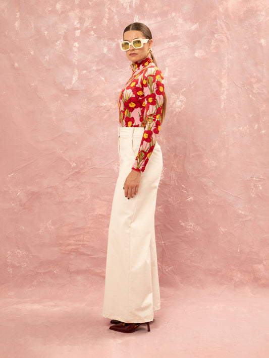 WIDE LEG CORDUROY PANTS - OFF WHITE