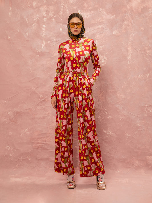 FLUFFY ELASTICATED-WAIST PANTS - NARCISSUS PINK