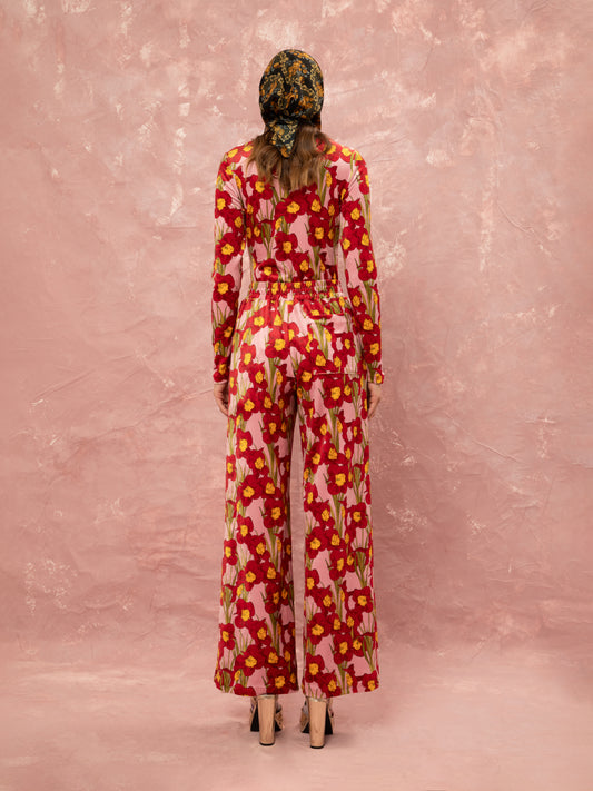 FLUFFY ELASTICATED-WAIST PANTS - NARCISSUS PINK