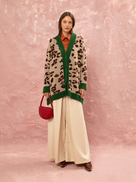 JACQUARD KNIT CARDIGAN - LEOPARD