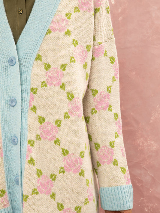 JACQUARD KNIT CARDIGAN - ROSES