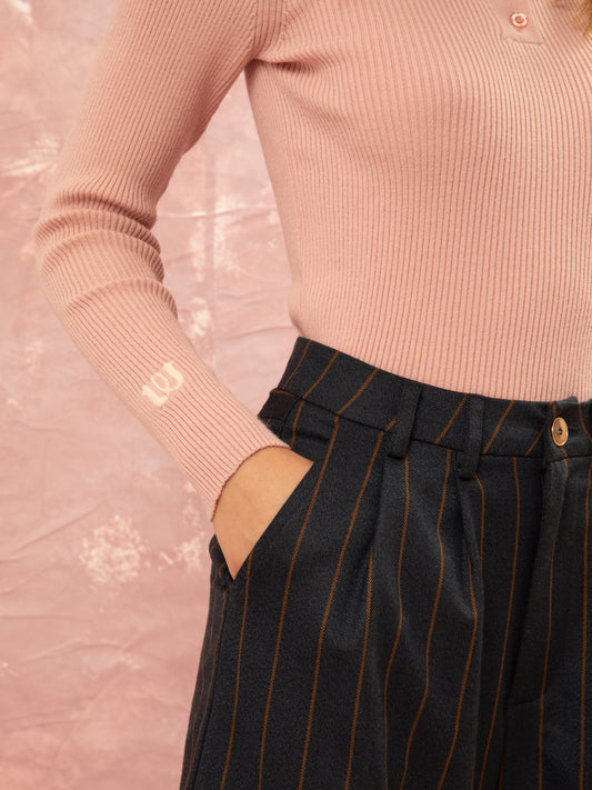 KNITTED POLO TOP - PINK