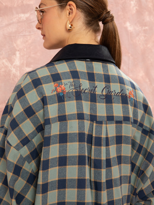 CHECKED MIDI SHIRT DRESS - BLUE