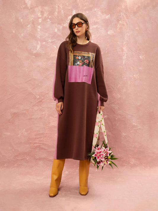FUTTER OVERSIZED DRESS - BROWN/PINK