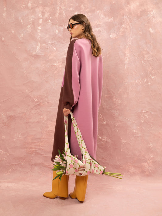 FUTTER OVERSIZED DRESS - BROWN/PINK