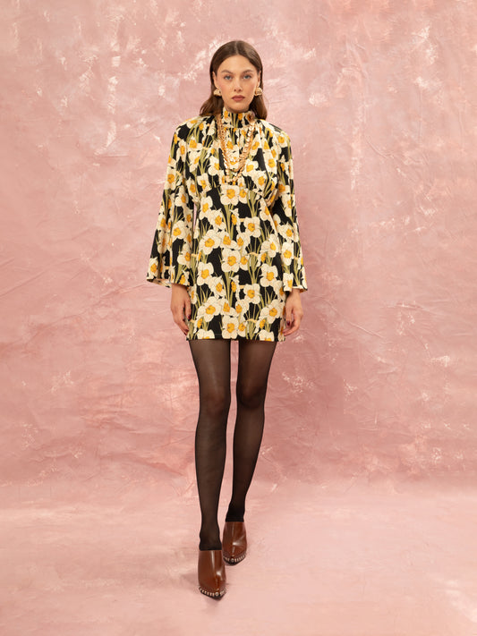 TURTLENECK MINI DRESS - NARCISSUS BLACK