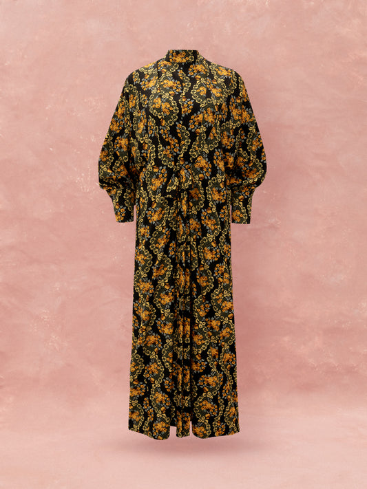 KAFTAN MAXI DRESS - LACE BOUQUET BLACK