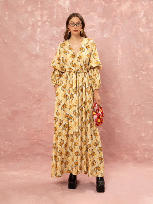 V-NECK MAXI DRESS - LACE BOUQUET CREAM
