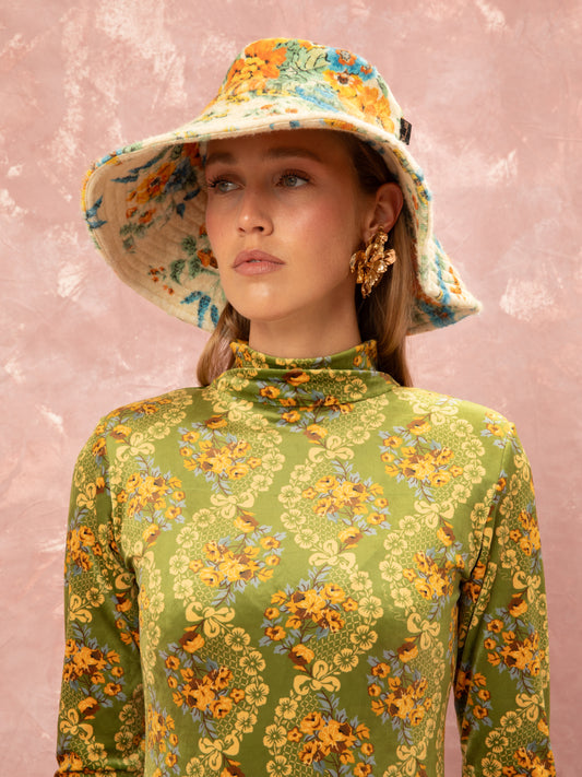 FLUFFY MAXI DRESS - LACE BOUQUET LIME